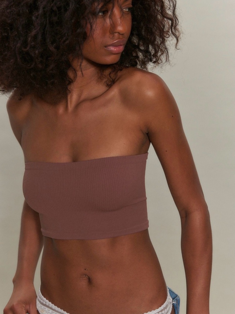 Free People Adrienne Bandeau Bra in Dark Mushroom